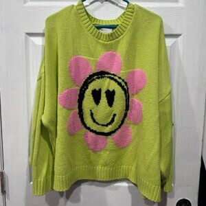 ASOS Oversized Smiley Flower Sweater – Lime Green